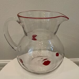 Hearts & Kisses Valentine RED LIPS Glass Pitcher 10in Viral Tik Tok New